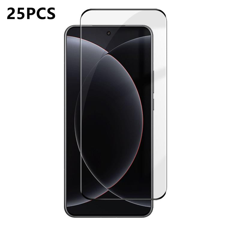 25pcs High-Aluminum Full-Coverage Anti-Fingerprint Screen-Printed HD Curved Tempered Glass Film, For Redmi Note 15 4G / 5G Global 164mm, For Redmi Note 15 Pro+ Global 163.3mm, For Xiaomi 15S Pro, For Xiaomi Poco X7, For Xiaomi 15 Ultra, For Xiaomi 15 P...