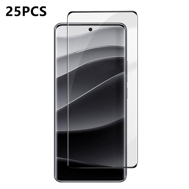 25pcs High-Aluminum Full-Coverage Anti-Fingerprint Screen-Printed HD Curved Tempered Glass Film, For Redmi Note 15 4G / 5G Global 164mm, For Redmi Note 15 Pro+ Global 163.3mm, For Xiaomi 15S Pro, For Xiaomi Poco X7, For Xiaomi 15 Ultra, For Xiaomi 15 P...