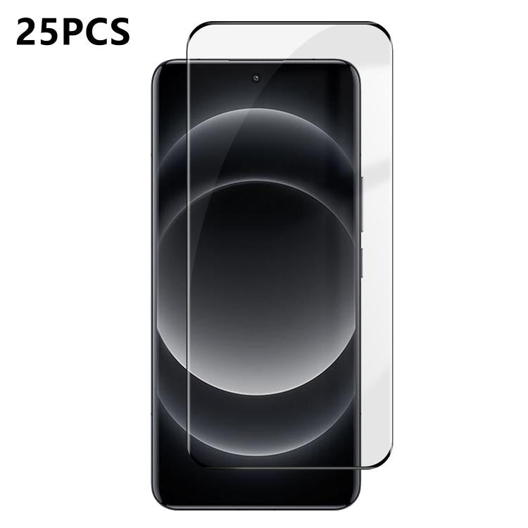 25pcs High-Aluminum Full-Coverage Anti-Fingerprint Screen-Printed HD Curved Tempered Glass Film, For Redmi Note 15 4G / 5G Global 164mm, For Redmi Note 15 Pro+ Global 163.3mm, For Xiaomi 15S Pro, For Xiaomi Poco X7, For Xiaomi 15 Ultra, For Xiaomi 15 P...