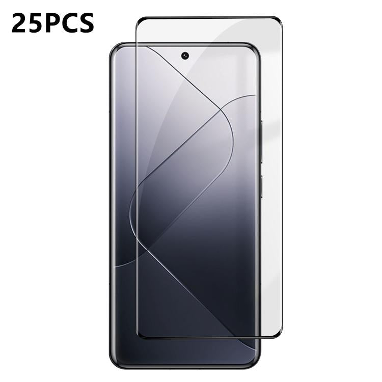 25pcs High-Aluminum Full-Coverage Anti-Fingerprint Screen-Printed HD Curved Tempered Glass Film, For Redmi Note 15 4G / 5G Global 164mm, For Redmi Note 15 Pro+ Global 163.3mm, For Xiaomi 15S Pro, For Xiaomi Poco X7, For Xiaomi 15 Ultra, For Xiaomi 15 P...