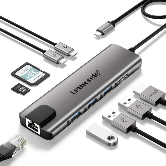 Lemorele TC39 9 in 1 Docking Station HDMI Ethernet 100W PD Laptop Connector