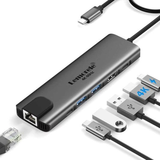 Lemorele TC44L 6 in 1 Docking Station 4K Visual Output Dual Card 100W PD Portable Connector