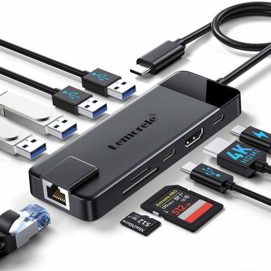 Lemorele TC93 10 in 1 Type-C Docking Station HDMI-compatible Gigabit PD Charging Adapter