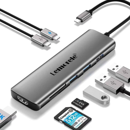 Lemorele TC38L 8 in 1 Type-C Docking Station HDMI-compatible Gigabit PD Charging Adapter