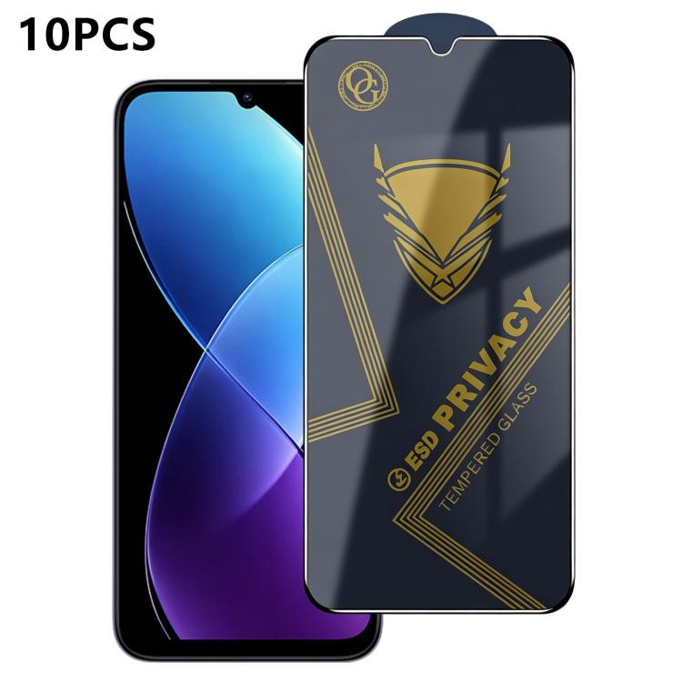 10pcs OG Golden Armor Anti-Static High-Aluminium Screen-Printed Privacy Tempered Glass Film, For Redmi K90 Max, For Xiaomi Poco C81x 4G, For Xiaomi Poco C81 Pro 4G, For Redmi R70m, For Redmi R70, For Xiaomi Poco C85x 5G, For Redmi 15a 5G               ...