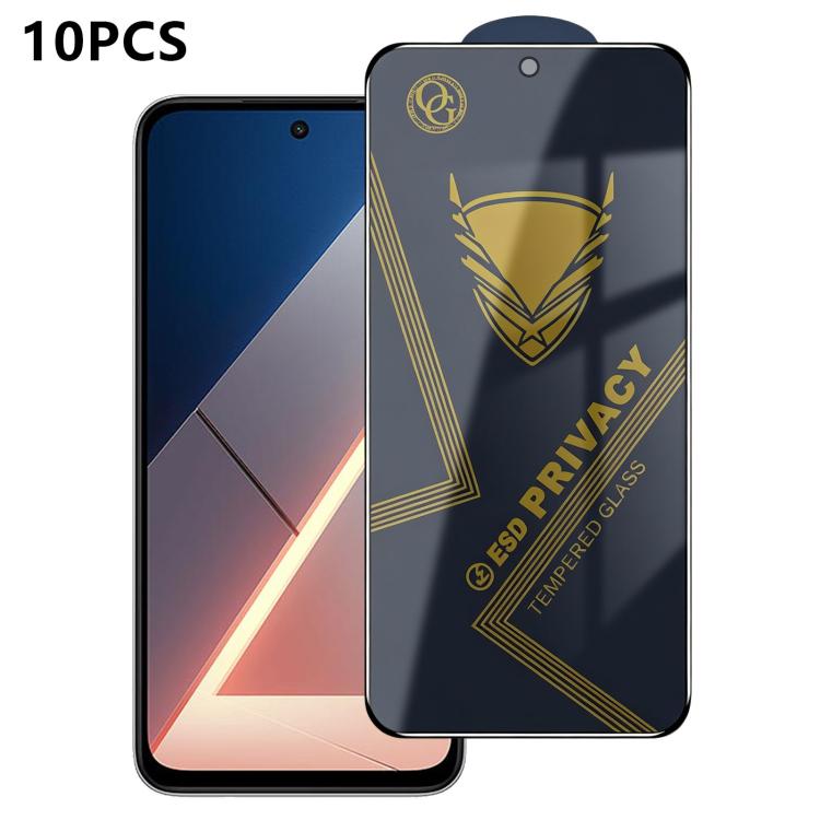 10pcs OG Golden Armor Anti-Static High-Aluminium Screen-Printed Privacy Tempered Glass Film, For Redmi K90 Max, For Xiaomi Poco C81x 4G, For Xiaomi Poco C81 Pro 4G, For Redmi R70m, For Redmi R70, For Xiaomi Poco C85x 5G, For Redmi 15a 5G               ...