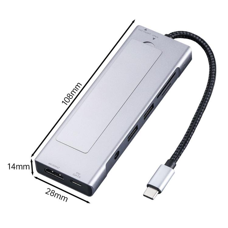 2529 Ethernet HD 4K 60Hz PD 100W 9 in 1 USB 3.2 Hub M.2 NVMe SSD Enclosure Docking Station, 2529