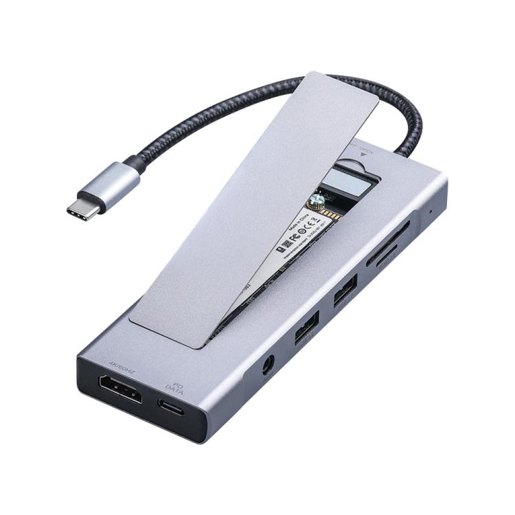 2605 4K HD M.2 NVMe Enclosure USB 3.2 Hub 8 in 1 Type-C Docking Station Card Reader, 2605