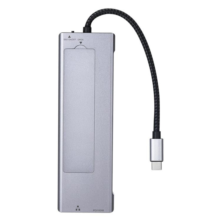 2605 4K HD M.2 NVMe Enclosure USB 3.2 Hub 8 in 1 Type-C Docking Station Card Reader, 2605