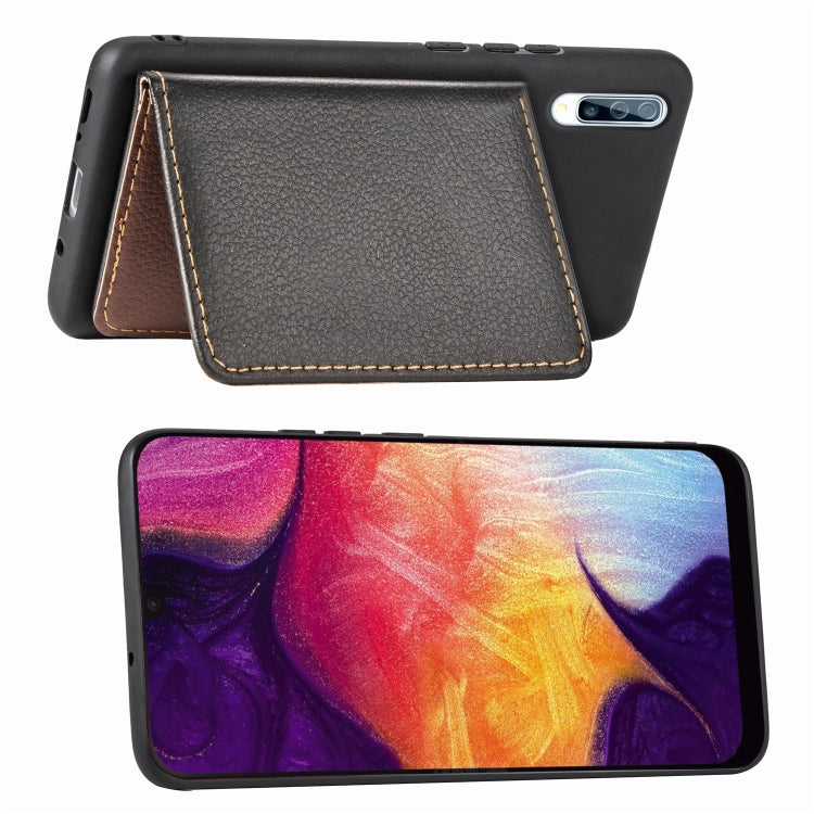 Litchi Pattern Card Bag Wallet Bracket + TPU Phone Case with Card Slot Wallet Bracket Function For Galaxy A50, Black, Green, Brown, Red, Blue