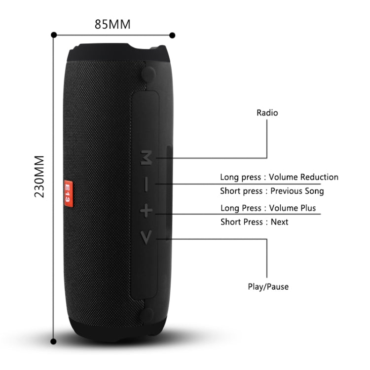 E13 Mini Portable Wireless Bluetooth Speaker Stereo Speakerphone Radio Music Subwoofer Column Speakers with TF FM, RED, BLUE, BLACK