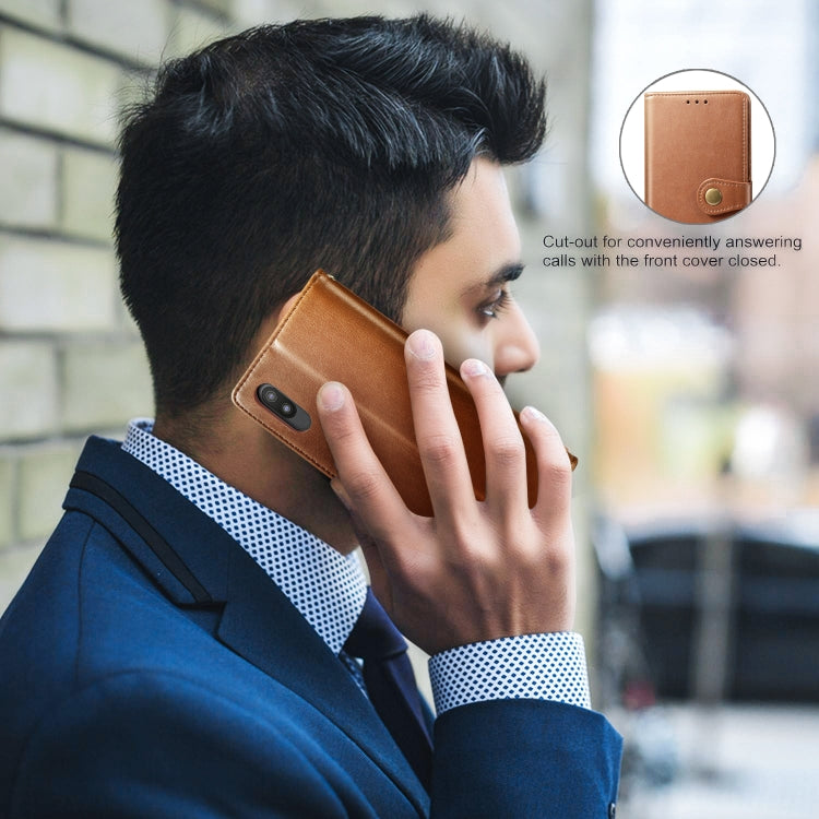 Retro Solid Color Leather Buckle Mobile Phone Protection Leather Case with Photo Frame & Card Slot & Wallet & Bracket Function for Galaxy A10, For Galaxy A10