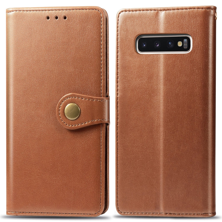 Retro Solid Color Leather Buckle Mobile Phone Protection Leather Case with Photo Frame & Card Slot & Wallet & Bracket Function for Galaxy S10, For Galaxy S10
