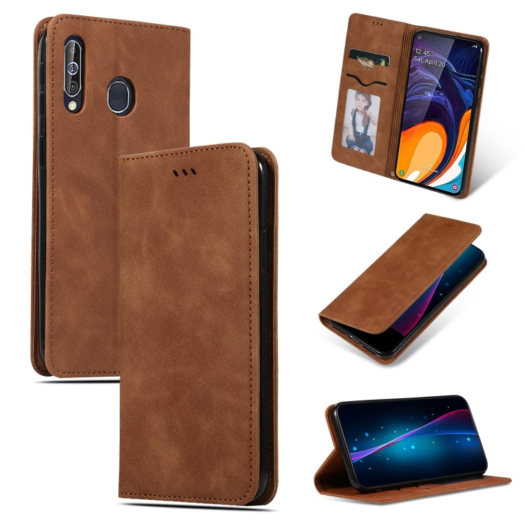 Retro Skin Feel Business Magnetic Horizontal Flip Leather Case for Galaxy A60 / M40, Red, Dark Gray, Navy Blue, Army Green, Brown