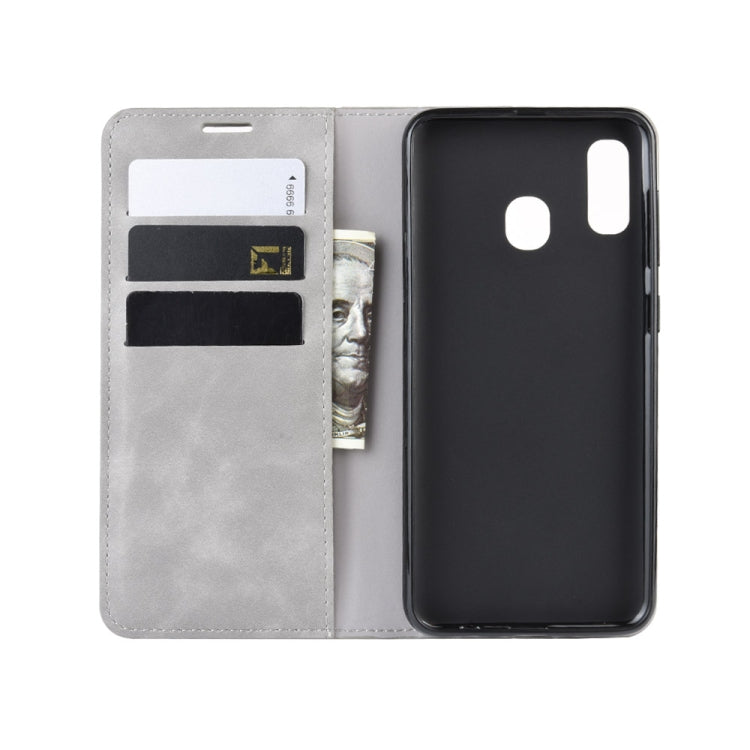 Retro-skin Business Magnetic Suction Leather Case with Purse-Bracket-Chuck For Galaxy A30, For Galaxy A30