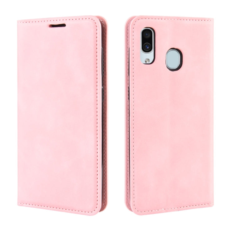 Retro-skin Business Magnetic Suction Leather Case with Purse-Bracket-Chuck For Galaxy A30, For Galaxy A30