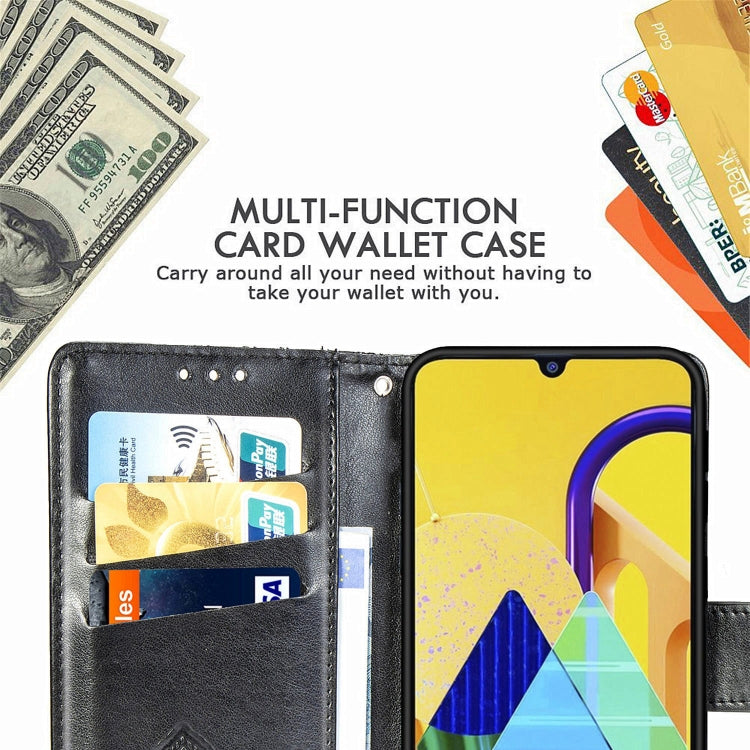 For Galaxy M30s  Butterfly Love Flower Embossed Horizontal Flip Leather Case with Bracket Lanyard Card Slot Wallet, Black, Blue, Gray, Light Purple, Rose Gold, Dark Purple, Pink