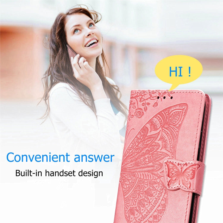 For Galaxy M30s  Butterfly Love Flower Embossed Horizontal Flip Leather Case with Bracket Lanyard Card Slot Wallet, Black, Blue, Gray, Light Purple, Rose Gold, Dark Purple, Pink