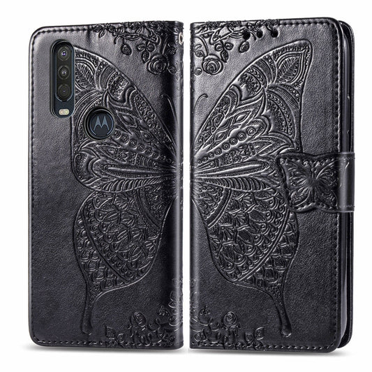 For Motorola One Action Butterfly Love Flower Embossed Horizontal Flip Leather Case with Bracket Lanyard Card Slot Wallet, For Motorola One Action