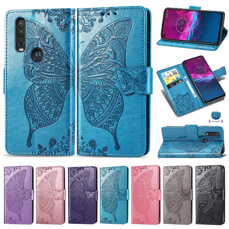 For Motorola One Action Butterfly Love Flower Embossed Horizontal Flip Leather Case with Bracket Lanyard Card Slot Wallet, For Motorola One Action