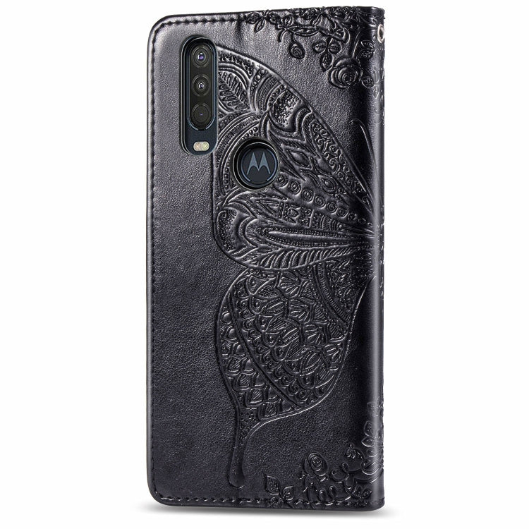 For Motorola One Action Butterfly Love Flower Embossed Horizontal Flip Leather Case with Bracket Lanyard Card Slot Wallet, For Motorola One Action