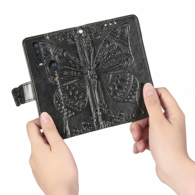 For Motorola One Action Butterfly Love Flower Embossed Horizontal Flip Leather Case with Bracket Lanyard Card Slot Wallet, For Motorola One Action