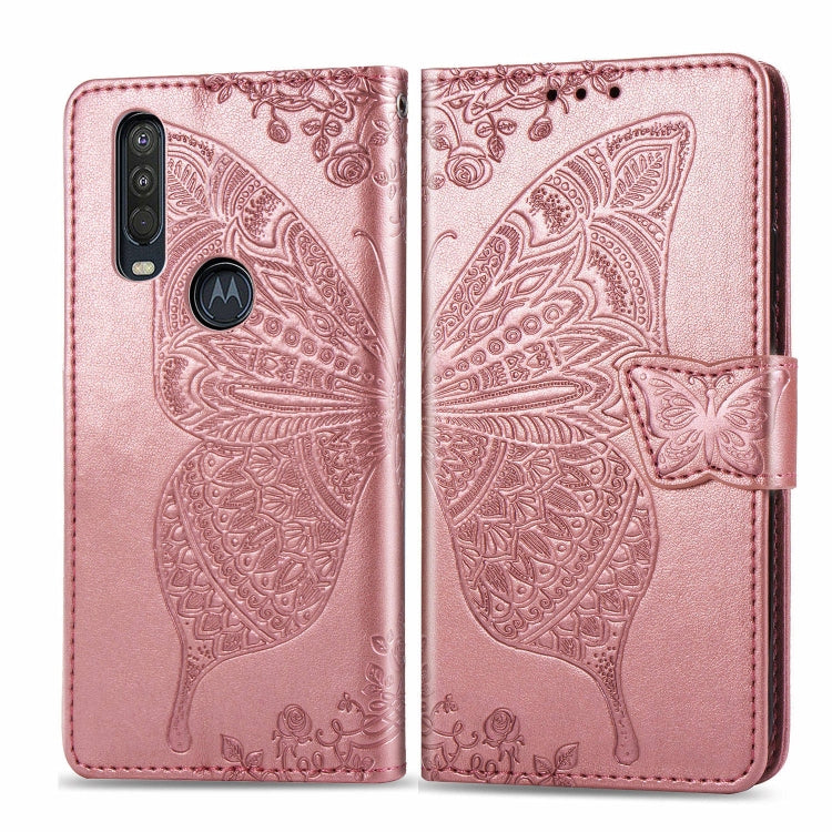 For Motorola One Action Butterfly Love Flower Embossed Horizontal Flip Leather Case with Bracket Lanyard Card Slot Wallet, For Motorola One Action