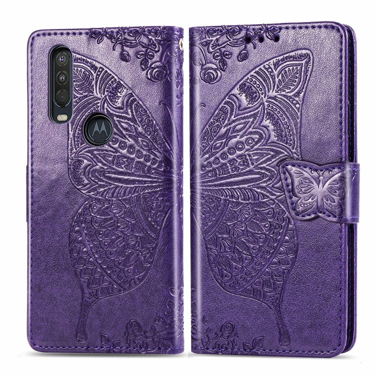 For Motorola One Action Butterfly Love Flower Embossed Horizontal Flip Leather Case with Bracket Lanyard Card Slot Wallet, For Motorola One Action