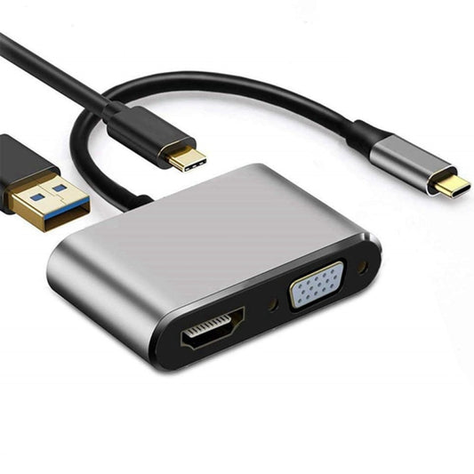 USB C to HDMI VGA 4K Adapter 4-in-1 Type C Adapter Hub to HDMI VGA USB 3.0 Digital AV Multiport Adapter with USB-C PD Charging Port Compatible for Nintendo Switch/Samsung/MacBook