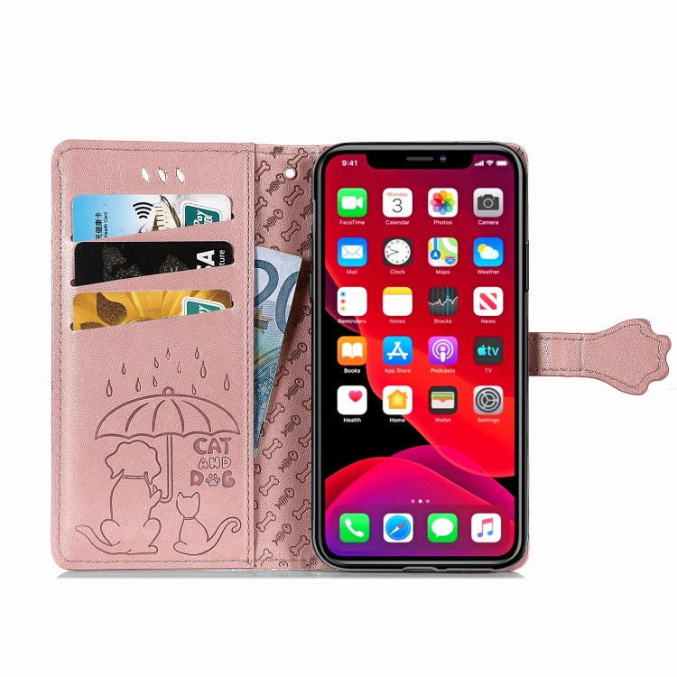 Cute Cat and Dog Embossed Horizontal Flip PU Leather Case with Holder / Card Slot / Wallet / Lanyard, For iPhone 11 Pro Max, For iPhone 11, For iPhone XS/X, For iPhone XR, For iPhone XS Max, For iPhone 8/7, For iPhone 8Plus/7Plus