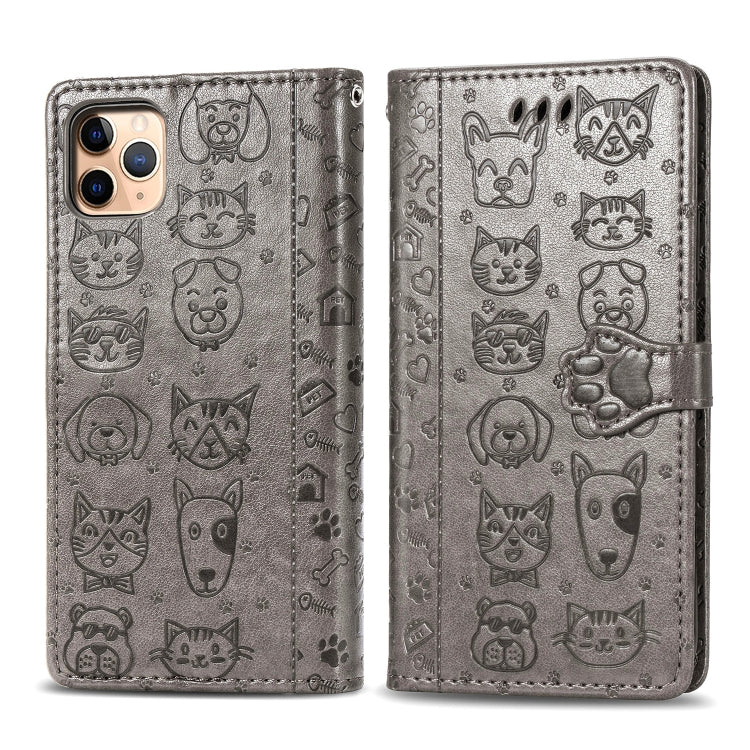 Cute Cat and Dog Embossed Horizontal Flip PU Leather Case with Holder / Card Slot / Wallet / Lanyard, For iPhone 11 Pro Max, For iPhone 11, For iPhone XS/X, For iPhone XR, For iPhone XS Max, For iPhone 8/7, For iPhone 8Plus/7Plus