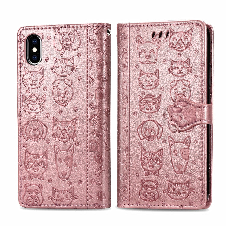 Cute Cat and Dog Embossed Horizontal Flip PU Leather Case with Holder / Card Slot / Wallet / Lanyard, For iPhone 11 Pro Max, For iPhone 11, For iPhone XS/X, For iPhone XR, For iPhone XS Max, For iPhone 8/7, For iPhone 8Plus/7Plus