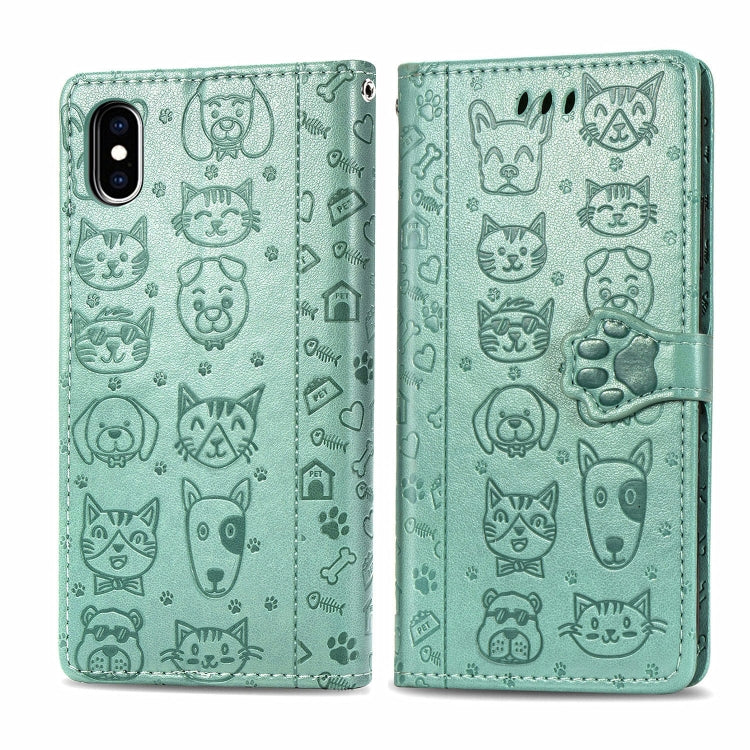 Cute Cat and Dog Embossed Horizontal Flip PU Leather Case with Holder / Card Slot / Wallet / Lanyard, For iPhone 11 Pro Max, For iPhone 11, For iPhone XS/X, For iPhone XR, For iPhone XS Max, For iPhone 8/7, For iPhone 8Plus/7Plus