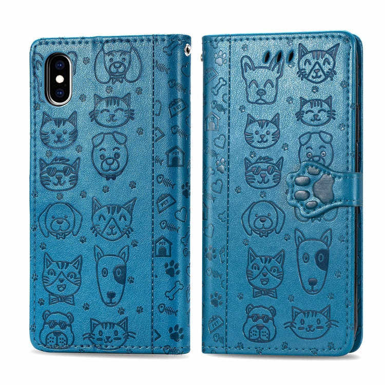 Cute Cat and Dog Embossed Horizontal Flip PU Leather Case with Holder / Card Slot / Wallet / Lanyard, For iPhone 11 Pro Max, For iPhone 11, For iPhone XS/X, For iPhone XR, For iPhone XS Max, For iPhone 8/7, For iPhone 8Plus/7Plus