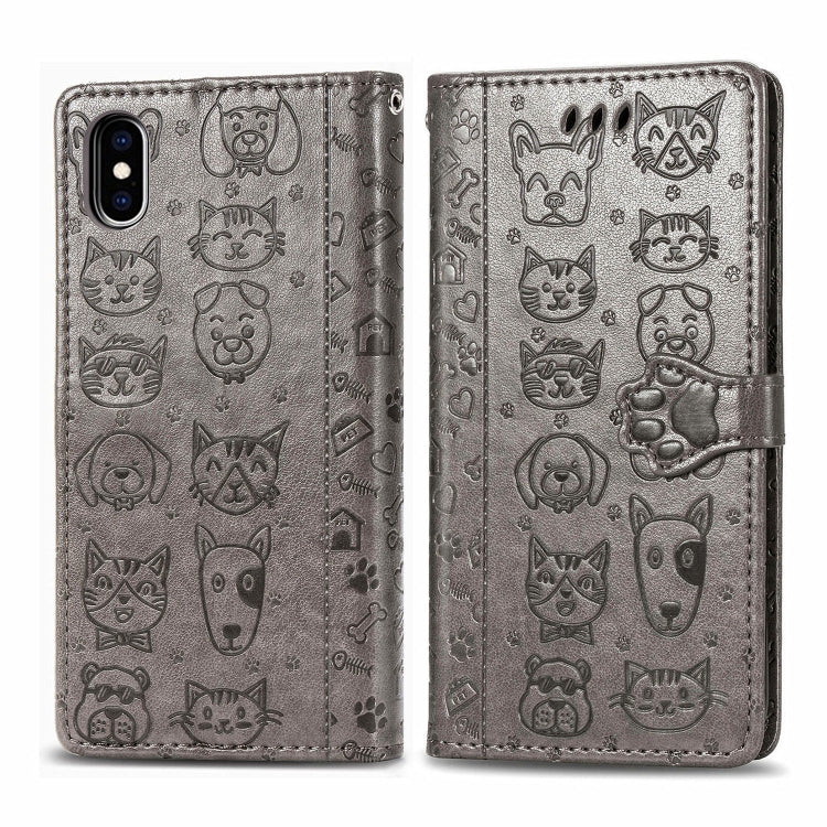 Cute Cat and Dog Embossed Horizontal Flip PU Leather Case with Holder / Card Slot / Wallet / Lanyard, For iPhone 11 Pro Max, For iPhone 11, For iPhone XS/X, For iPhone XR, For iPhone XS Max, For iPhone 8/7, For iPhone 8Plus/7Plus