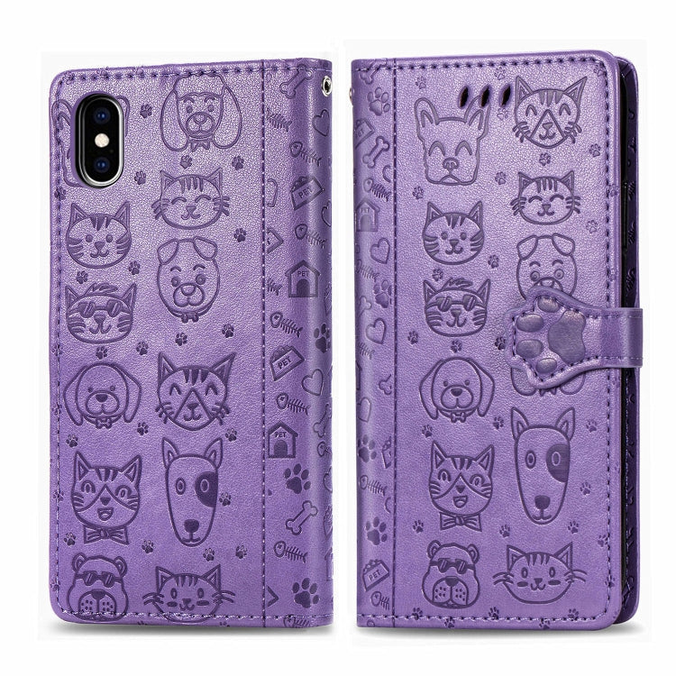 Cute Cat and Dog Embossed Horizontal Flip PU Leather Case with Holder / Card Slot / Wallet / Lanyard, For iPhone 11 Pro Max, For iPhone 11, For iPhone XS/X, For iPhone XR, For iPhone XS Max, For iPhone 8/7, For iPhone 8Plus/7Plus