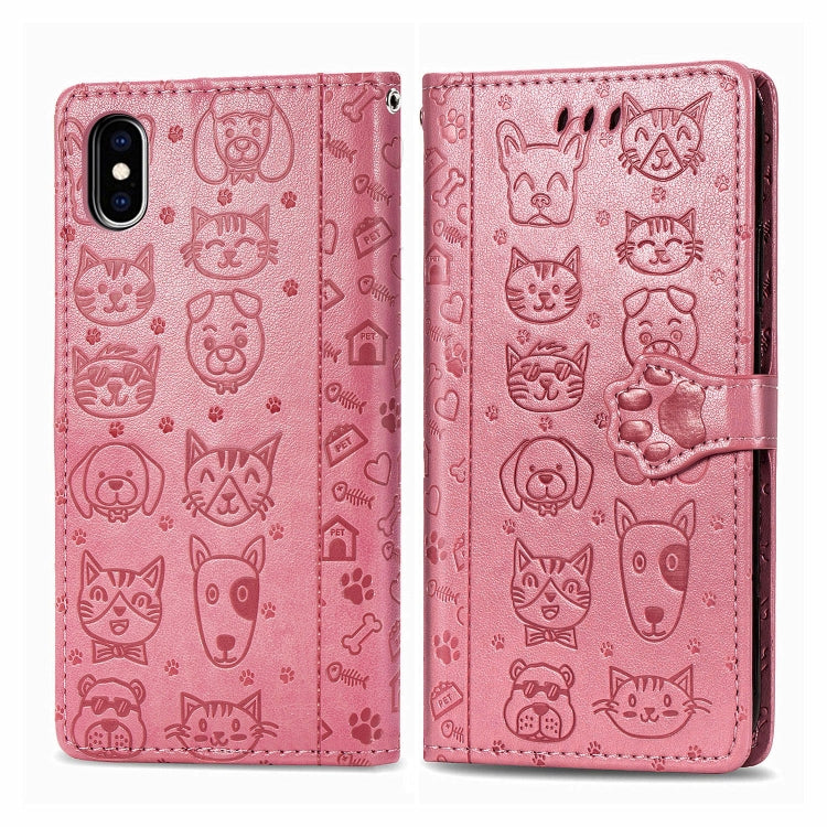 Cute Cat and Dog Embossed Horizontal Flip PU Leather Case with Holder / Card Slot / Wallet / Lanyard, For iPhone 11 Pro Max, For iPhone 11, For iPhone XS/X, For iPhone XR, For iPhone XS Max, For iPhone 8/7, For iPhone 8Plus/7Plus