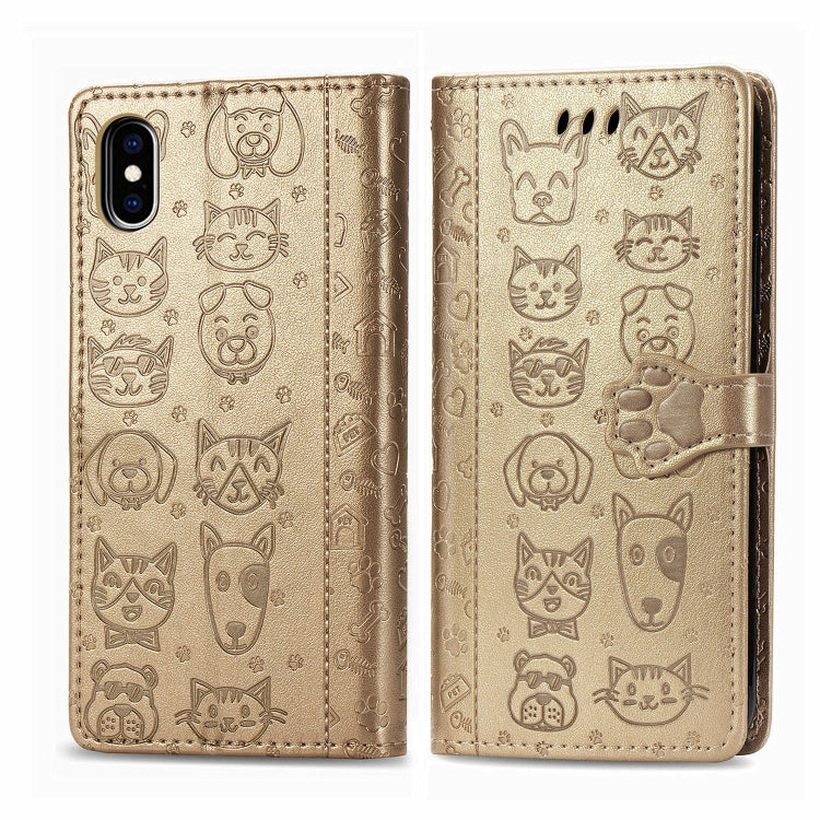 Cute Cat and Dog Embossed Horizontal Flip PU Leather Case with Holder / Card Slot / Wallet / Lanyard, For iPhone 11 Pro Max, For iPhone 11, For iPhone XS/X, For iPhone XR, For iPhone XS Max, For iPhone 8/7, For iPhone 8Plus/7Plus