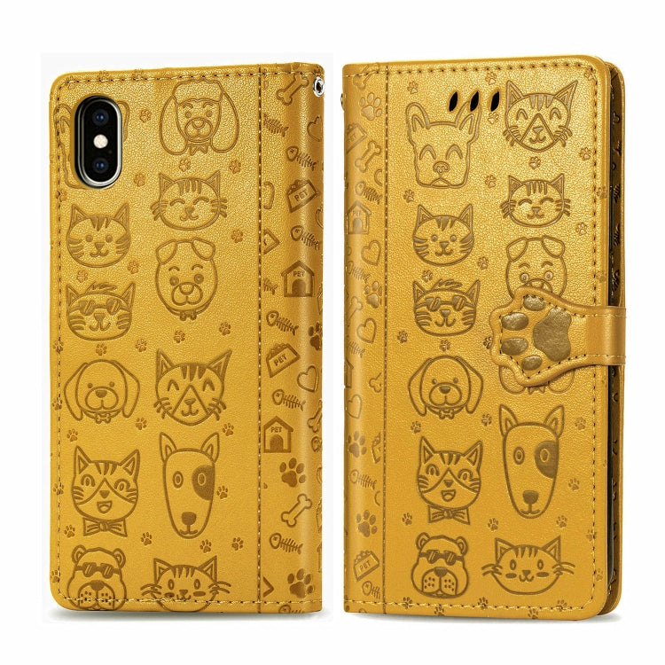Cute Cat and Dog Embossed Horizontal Flip PU Leather Case with Holder / Card Slot / Wallet / Lanyard, For iPhone 11 Pro Max, For iPhone 11, For iPhone XS/X, For iPhone XR, For iPhone XS Max, For iPhone 8/7, For iPhone 8Plus/7Plus