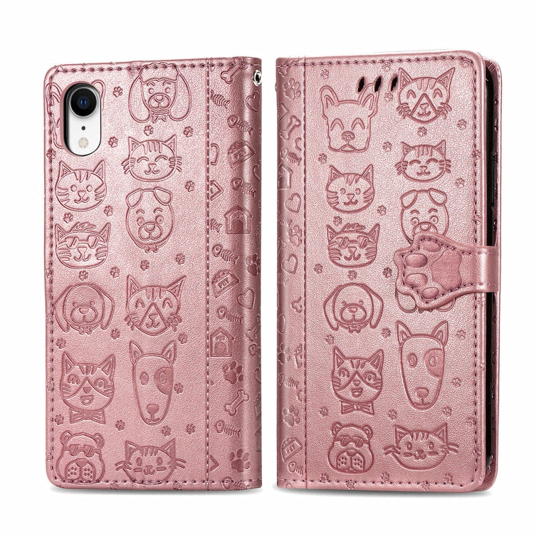 Cute Cat and Dog Embossed Horizontal Flip PU Leather Case with Holder / Card Slot / Wallet / Lanyard, For iPhone 11 Pro Max, For iPhone 11, For iPhone XS/X, For iPhone XR, For iPhone XS Max, For iPhone 8/7, For iPhone 8Plus/7Plus