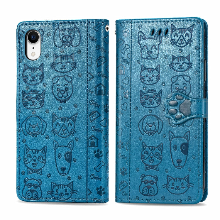 Cute Cat and Dog Embossed Horizontal Flip PU Leather Case with Holder / Card Slot / Wallet / Lanyard, For iPhone 11 Pro Max, For iPhone 11, For iPhone XS/X, For iPhone XR, For iPhone XS Max, For iPhone 8/7, For iPhone 8Plus/7Plus