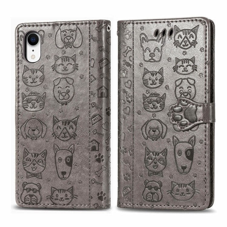 Cute Cat and Dog Embossed Horizontal Flip PU Leather Case with Holder / Card Slot / Wallet / Lanyard, For iPhone 11 Pro Max, For iPhone 11, For iPhone XS/X, For iPhone XR, For iPhone XS Max, For iPhone 8/7, For iPhone 8Plus/7Plus
