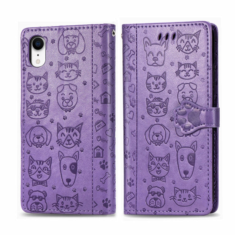 Cute Cat and Dog Embossed Horizontal Flip PU Leather Case with Holder / Card Slot / Wallet / Lanyard, For iPhone 11 Pro Max, For iPhone 11, For iPhone XS/X, For iPhone XR, For iPhone XS Max, For iPhone 8/7, For iPhone 8Plus/7Plus
