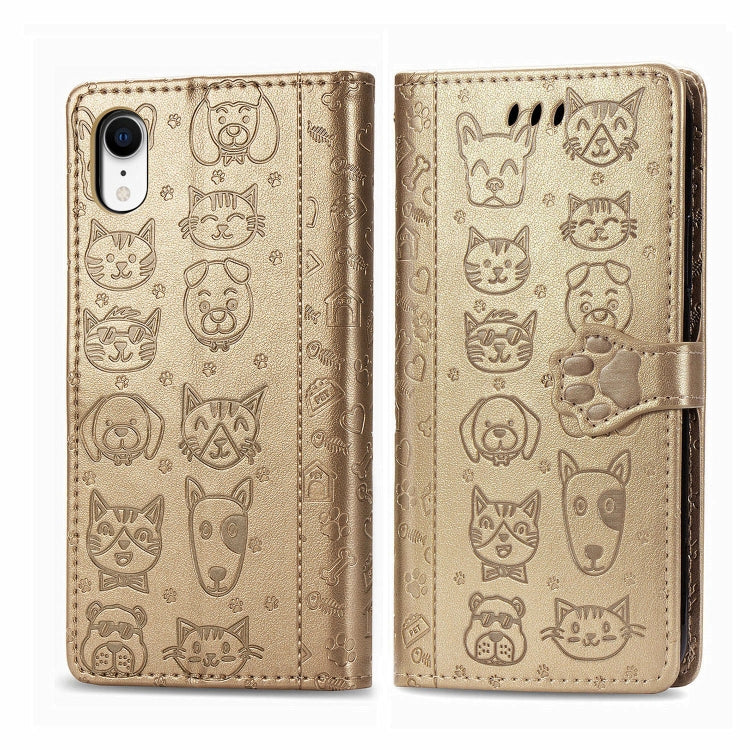 Cute Cat and Dog Embossed Horizontal Flip PU Leather Case with Holder / Card Slot / Wallet / Lanyard, For iPhone 11 Pro Max, For iPhone 11, For iPhone XS/X, For iPhone XR, For iPhone XS Max, For iPhone 8/7, For iPhone 8Plus/7Plus