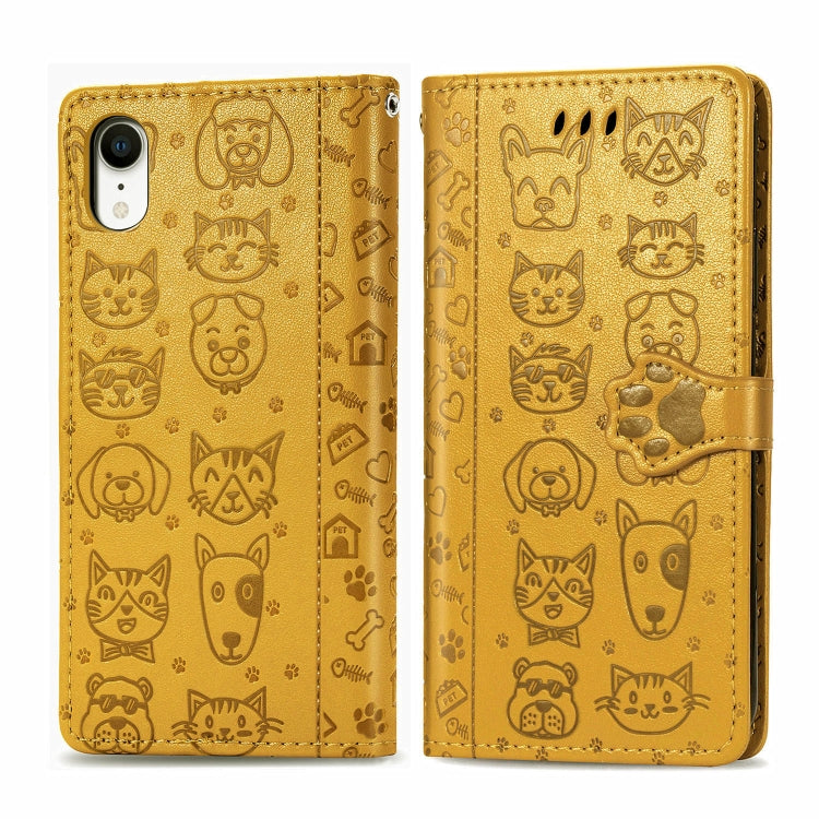 Cute Cat and Dog Embossed Horizontal Flip PU Leather Case with Holder / Card Slot / Wallet / Lanyard, For iPhone 11 Pro Max, For iPhone 11, For iPhone XS/X, For iPhone XR, For iPhone XS Max, For iPhone 8/7, For iPhone 8Plus/7Plus