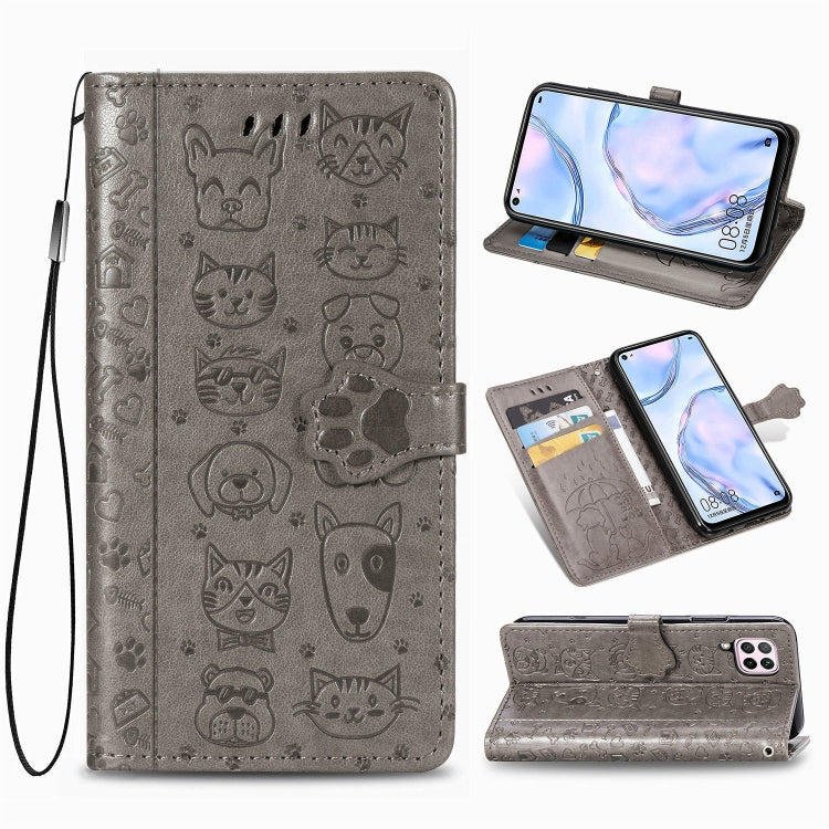 For Huawei P40 Lite/Nova 7i/Nova 6se Cute Cat and Dog Embossed Horizontal Flip Leather Case with Bracket / Card Slot / Wallet / Lanyard, For Huawei P40 Lite