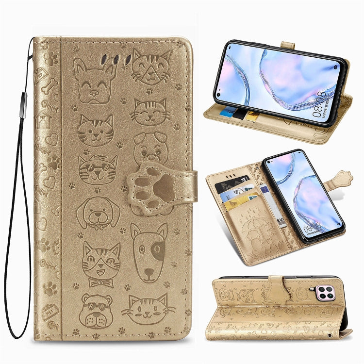 For Huawei P40 Lite/Nova 7i/Nova 6se Cute Cat and Dog Embossed Horizontal Flip Leather Case with Bracket / Card Slot / Wallet / Lanyard, For Huawei P40 Lite