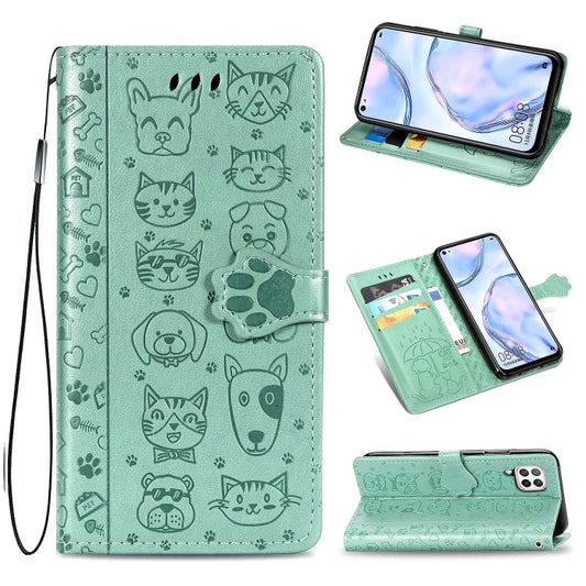 For Huawei P40 Lite/Nova 7i/Nova 6se Cute Cat and Dog Embossed Horizontal Flip Leather Case with Bracket / Card Slot / Wallet / Lanyard, For Huawei P40 Lite