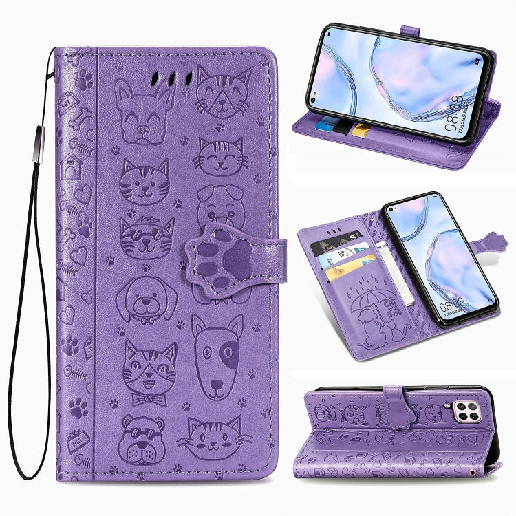For Huawei P40 Lite/Nova 7i/Nova 6se Cute Cat and Dog Embossed Horizontal Flip Leather Case with Bracket / Card Slot / Wallet / Lanyard, For Huawei P40 Lite