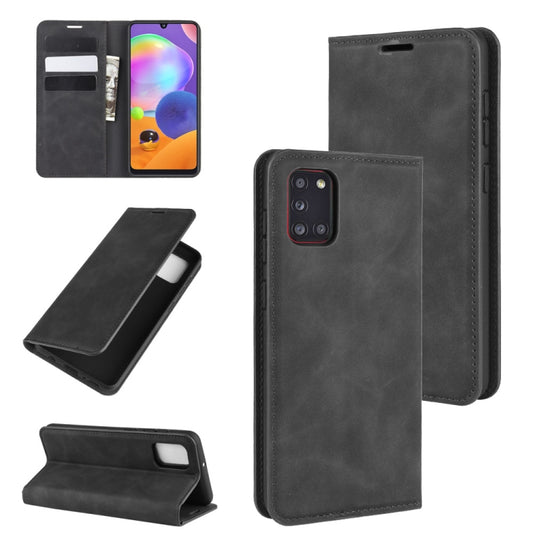 For Galaxy A31 Retro-skin Business Magnetic Suction Leather Case with Holder & Card Slots & Wallet, For Galaxy A31